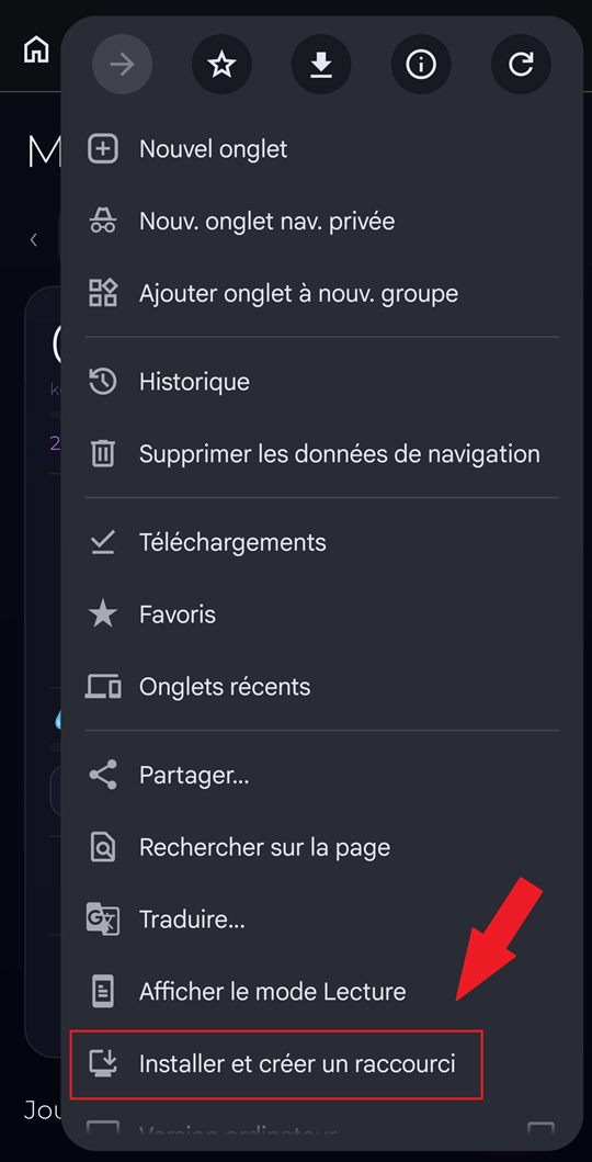 Étape 2 : Option Installer et créer un raccourci